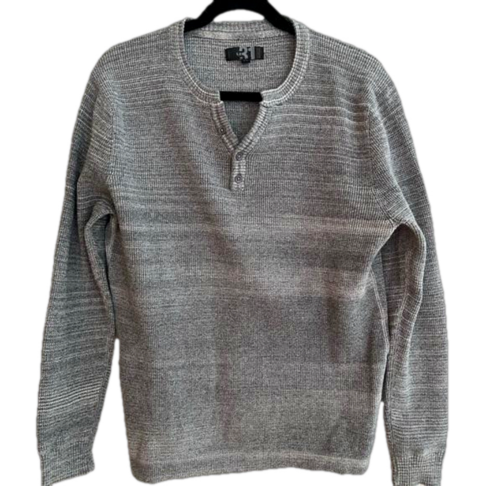 LE 31 Simons Men's Henley Shirt Long Sleeve 100% Cotton Grey Ombre Casual
